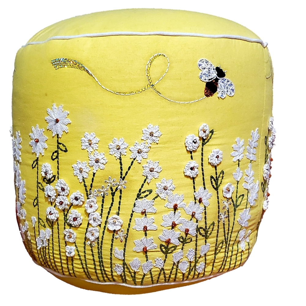 Swarovski Accented Embroidered Ottoman